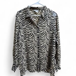 Allison Taylor 100% Silk Zebra Print Blouse Women’s Medium Long Sleeve Sheer